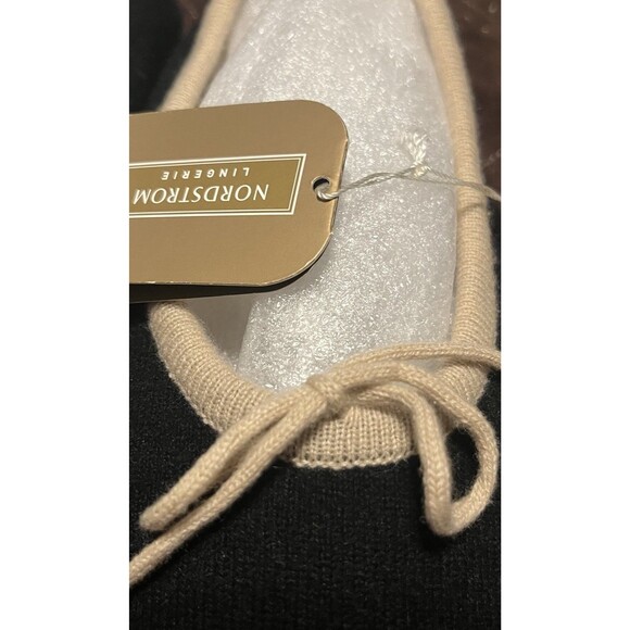 Nordstrom Lingerie Luxe Cashmere Slippers Black Tan Bow XL NWT Holiday Gift - Picture 4 of 12